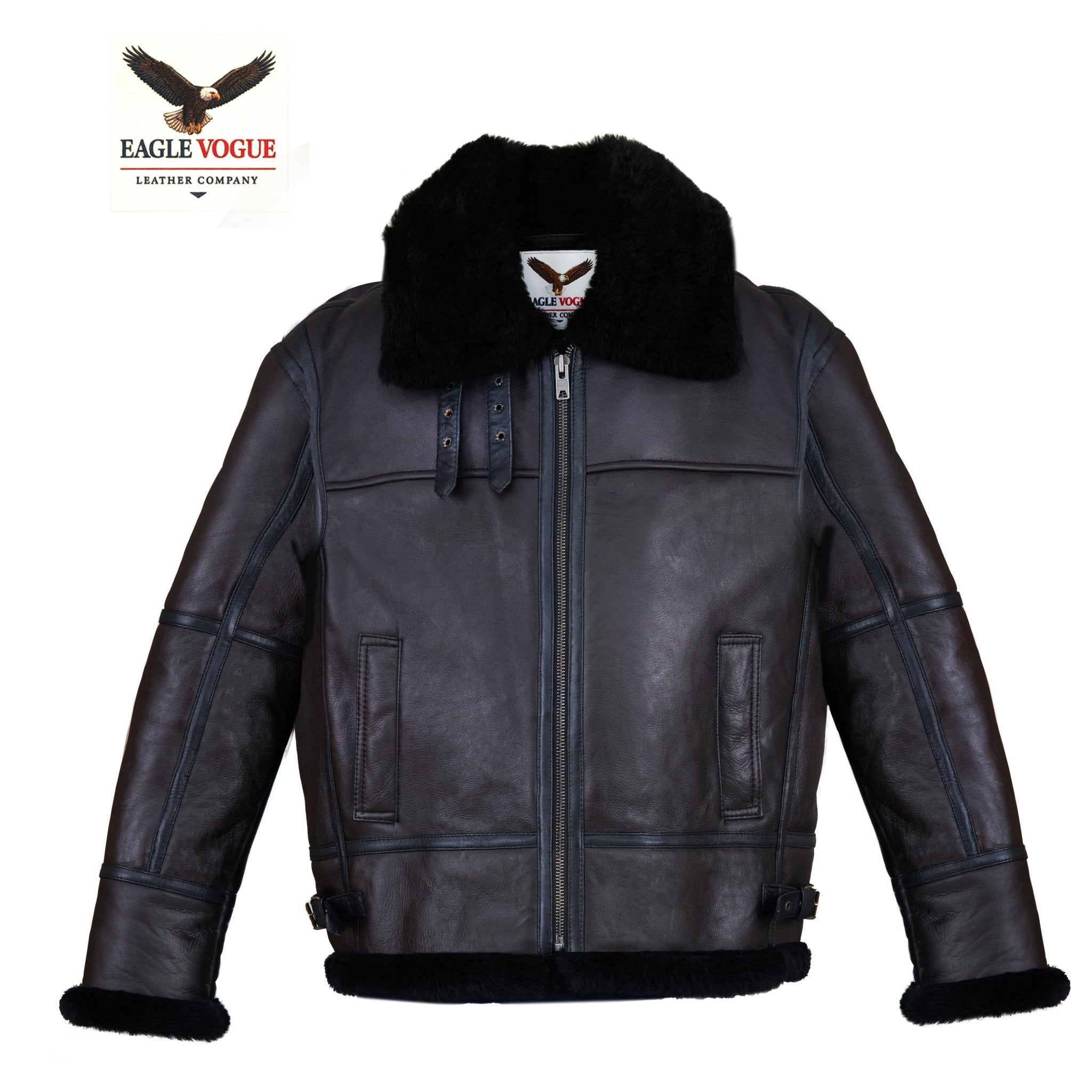 Aviator Jacket | Black Shearling Lined Brown Leather Bomber | Pilot Winter Coat | Warm & Rugged Flight Jacket | Eagle Vogue