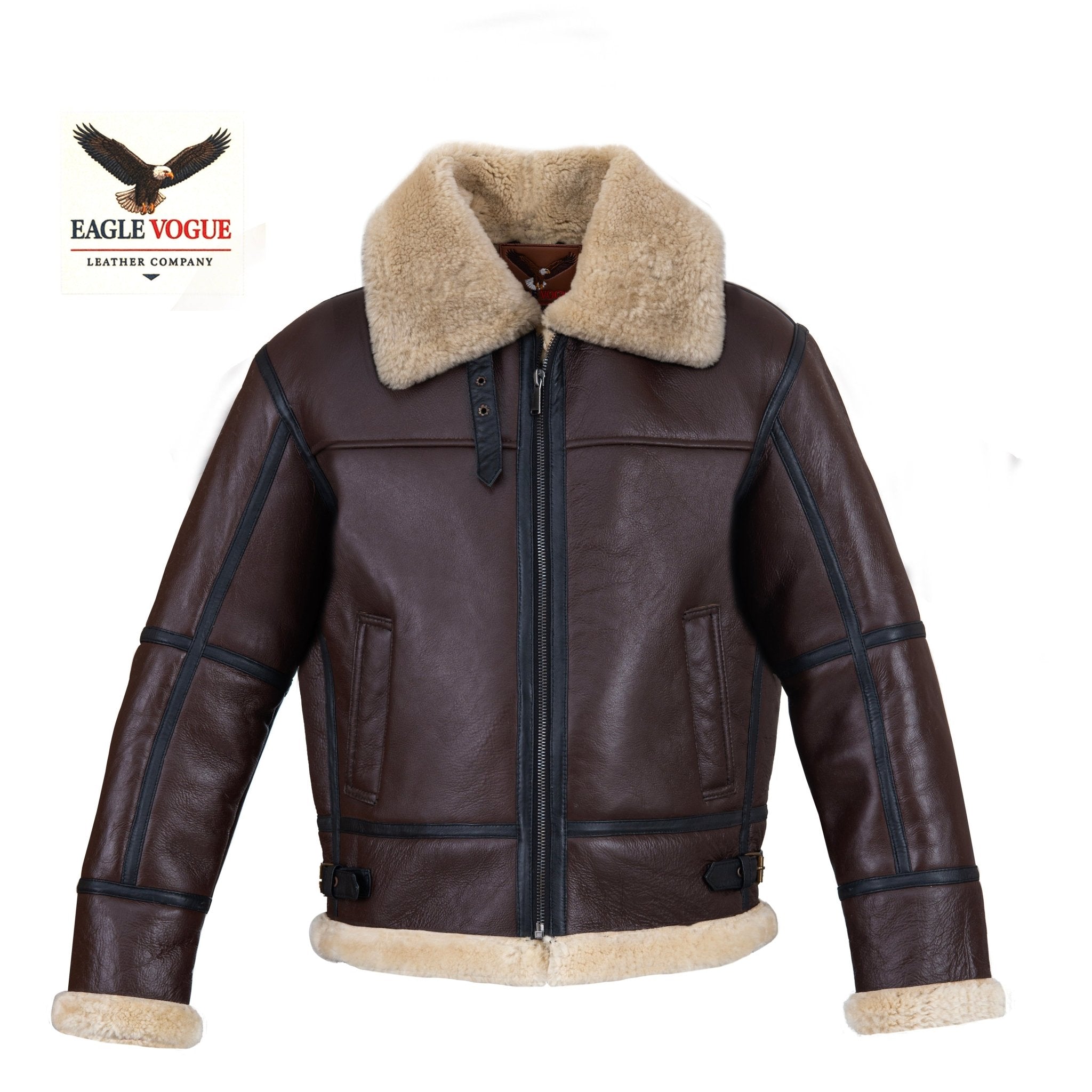 B3 Brown Aviator Shearling Jacket | Natural Sheepskin Leather Bomber | Pilot Winter Coat - Warm Flight Jacket | Eagle Vogue