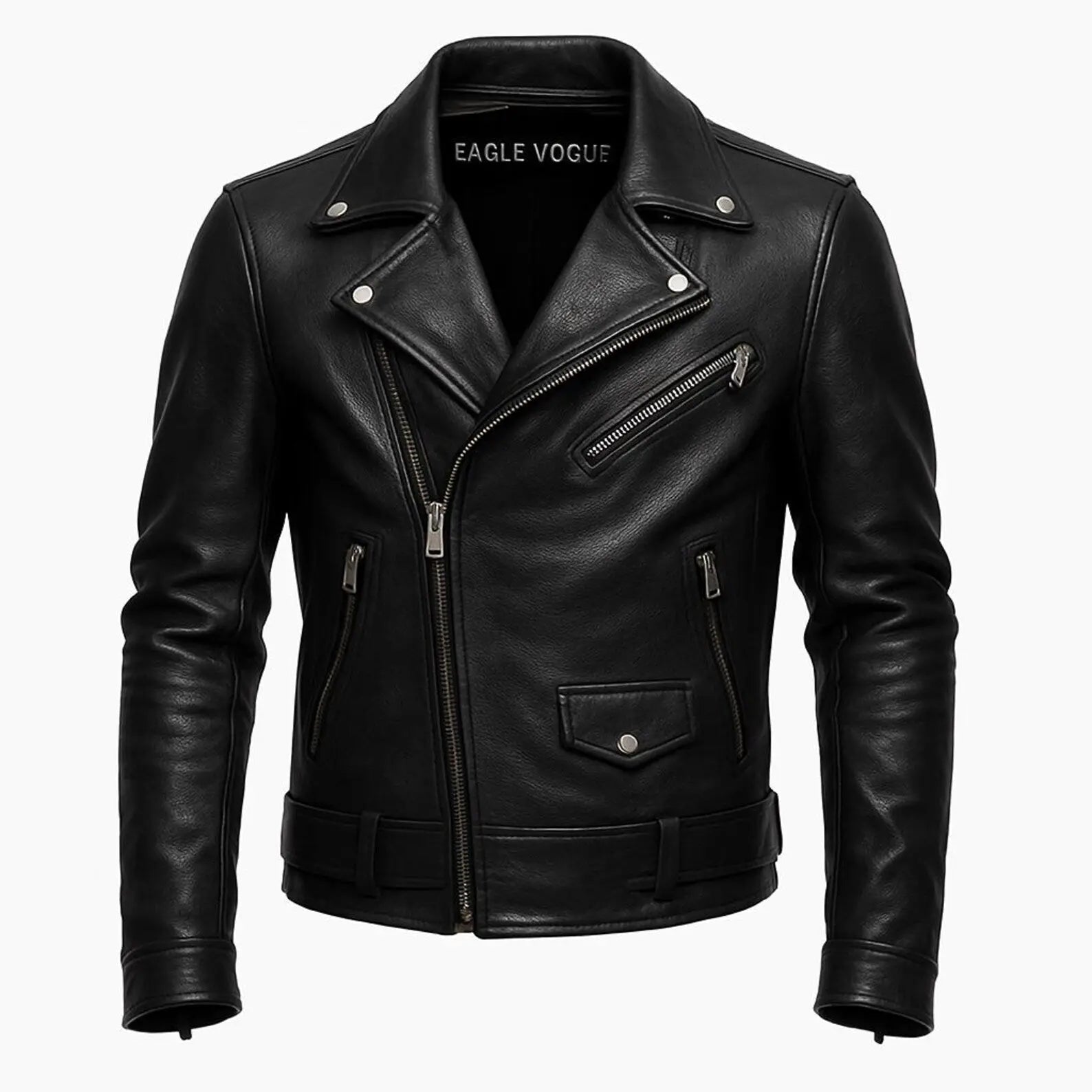 Black Faux Leather Biker Jacket | Luxury Outerwear | Slim Fit | Eagle Vogue
