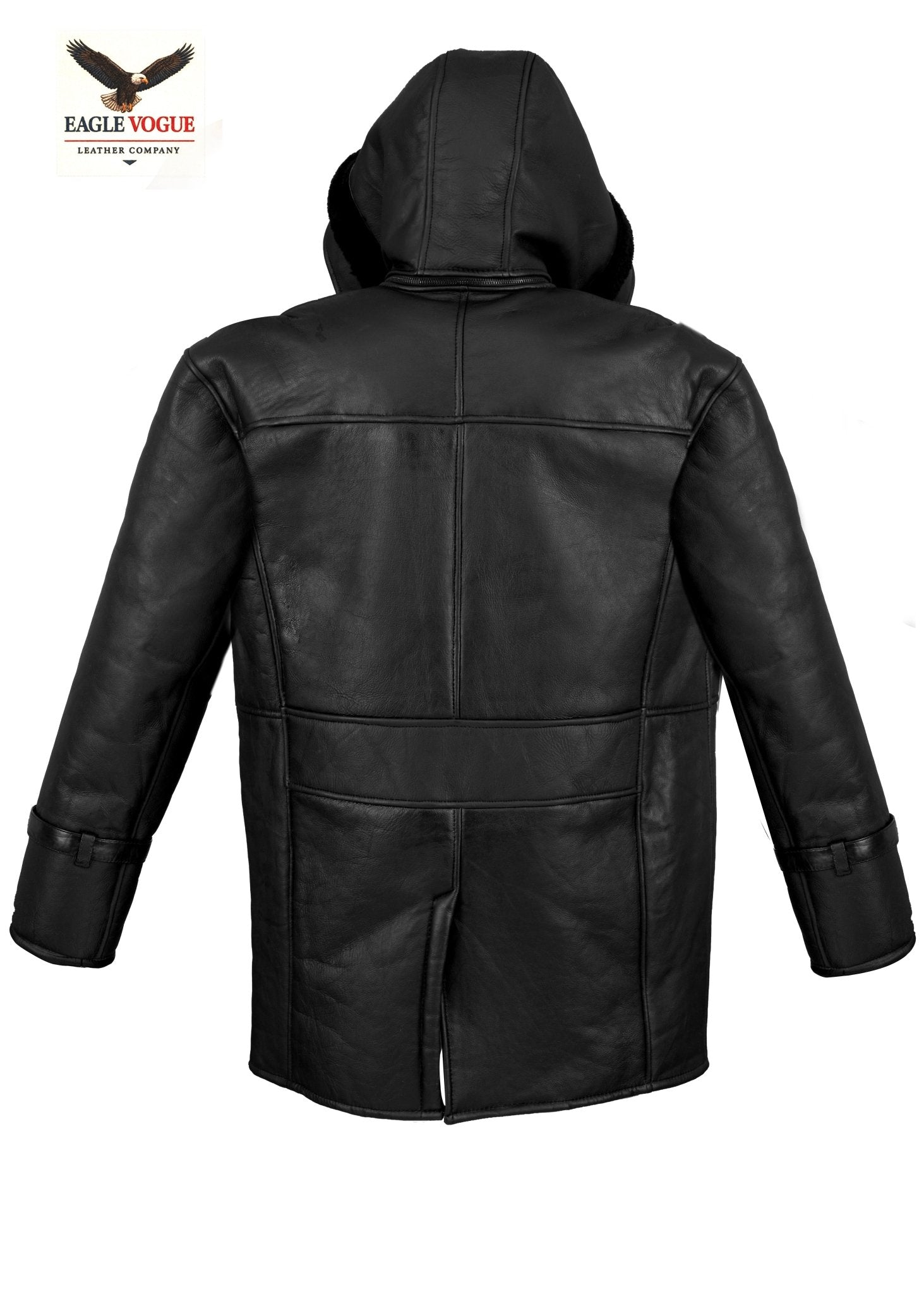 Black Shearling Coat with Hood | Long Leather Parka | Handmade Sheepskin Duffle Jacket | Warm Winter Outerwear | Eagle Vogue