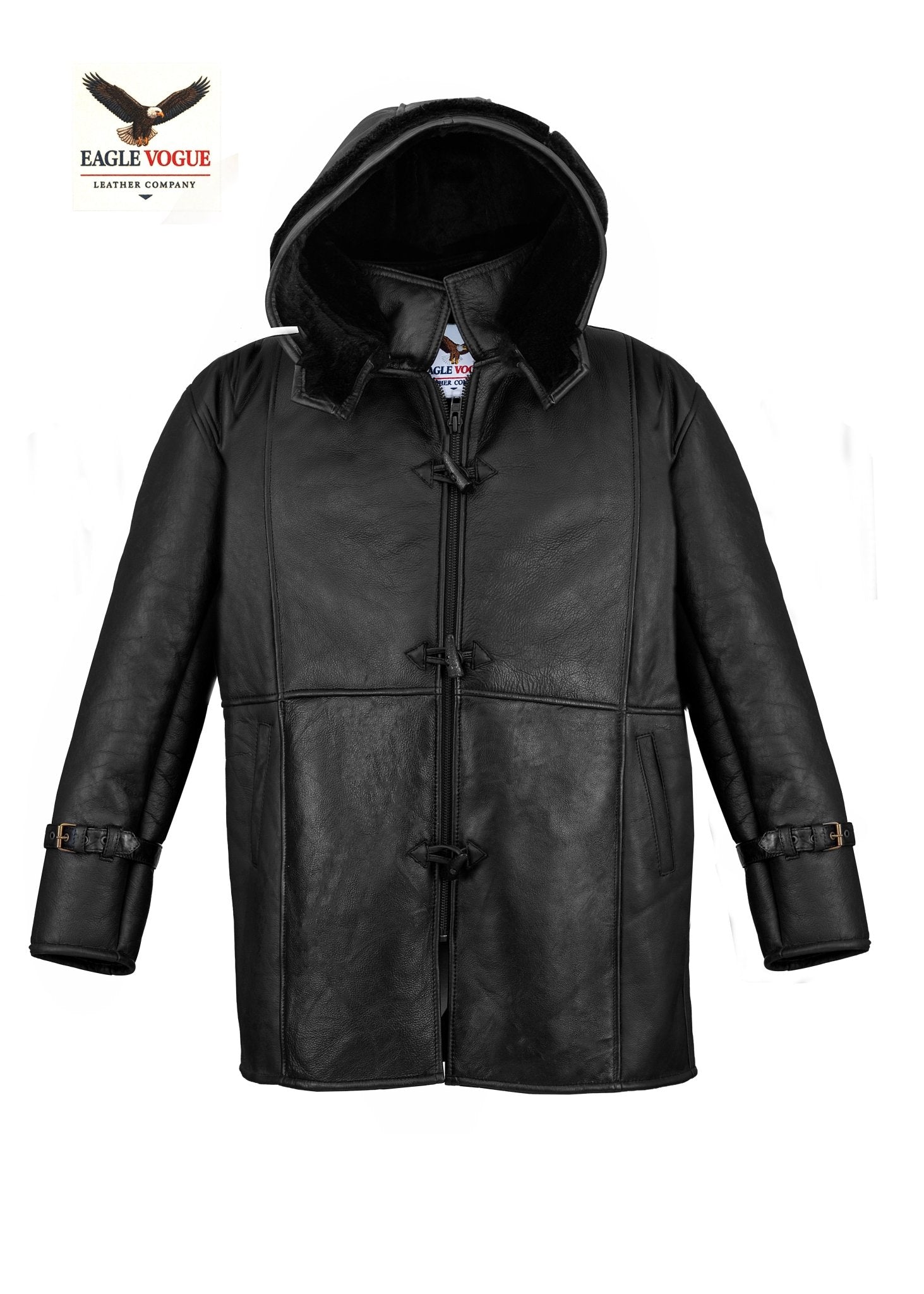 Black Shearling Coat with Hood | Long Leather Parka | Handmade Sheepskin Duffle Jacket | Warm Winter Outerwear | Eagle Vogue