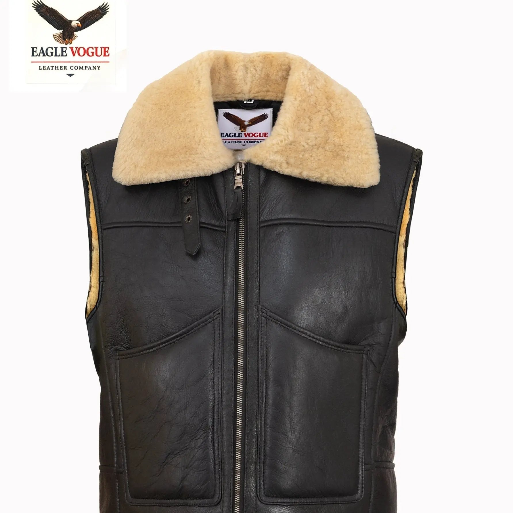 Black Shearling Vest | Genuine Sheepskin Aviator Waistcoat | Handmade Leather Sleeveless Jacket | B3 Pilot Style Gilet | Eagle Vogue