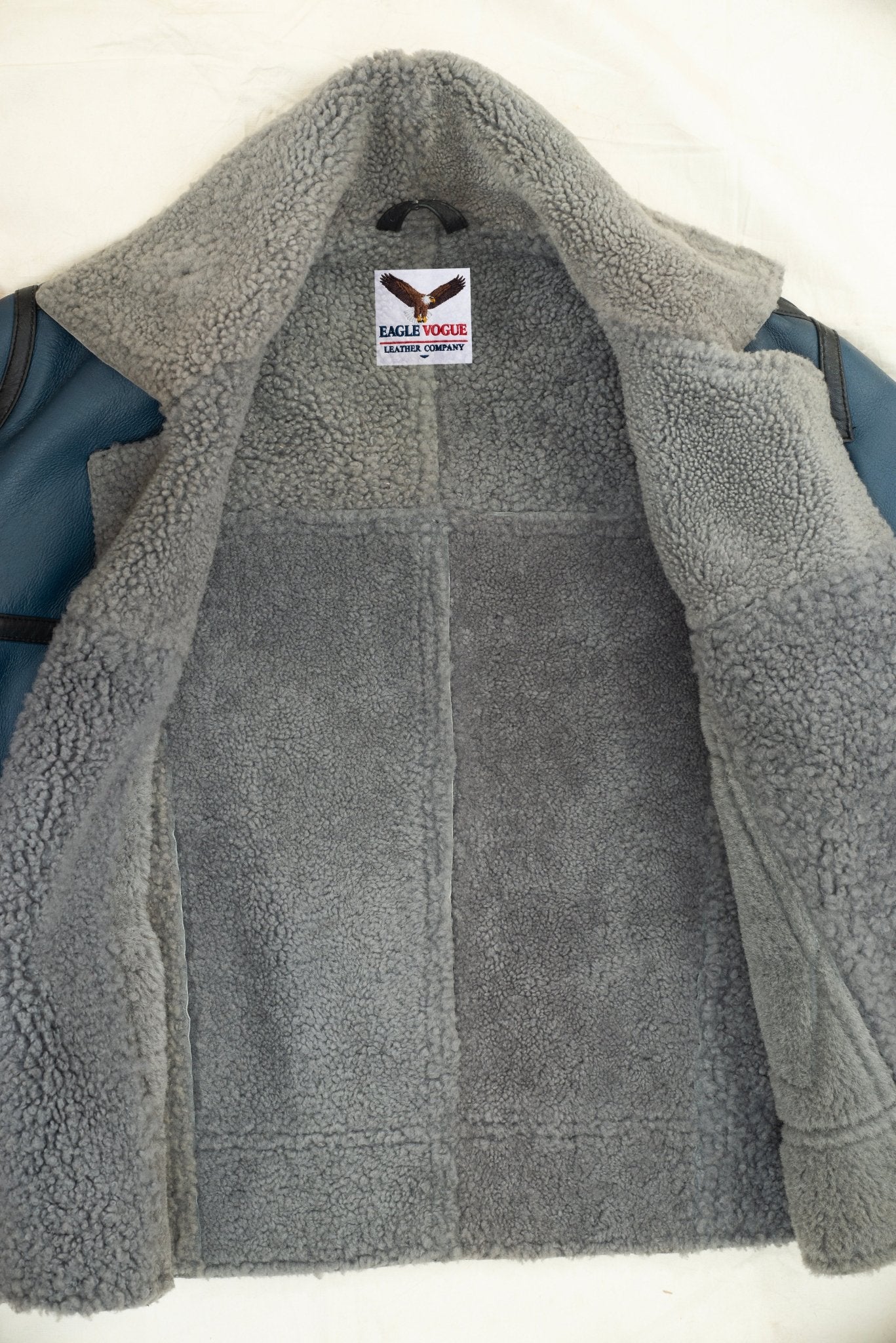Blue Shearling Aviator Bomber Jacket | B3 Pilot Jacket | Genuine Sheepskin Fur Lined Winter Coat | Eagle Vogue