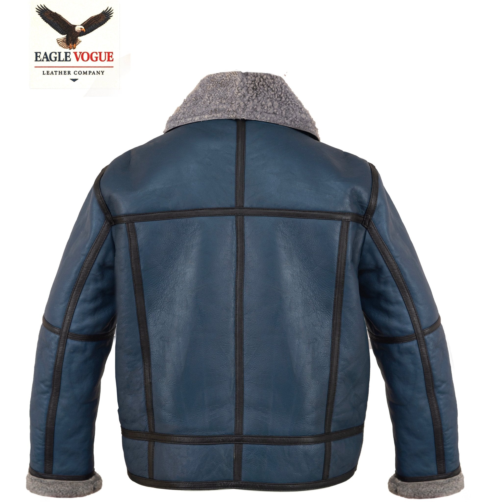 Blue Shearling Aviator Bomber Jacket | B3 Pilot Jacket | Genuine Sheepskin Fur Lined Winter Coat | Eagle Vogue