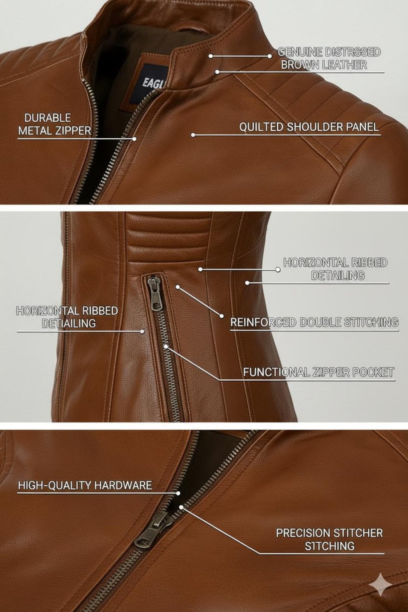Brown Lambskin Leather Biker Jacket: Women's Fitted Moto Style