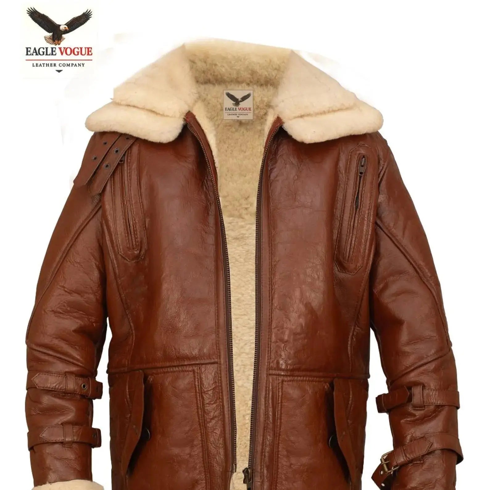 Brown Shearling Aviator Jacket | Genuine Sheepskin B3 Pilot Bomber Coat | Winter Leather Jacket | Luxury Outerwear | Eagle Vogue