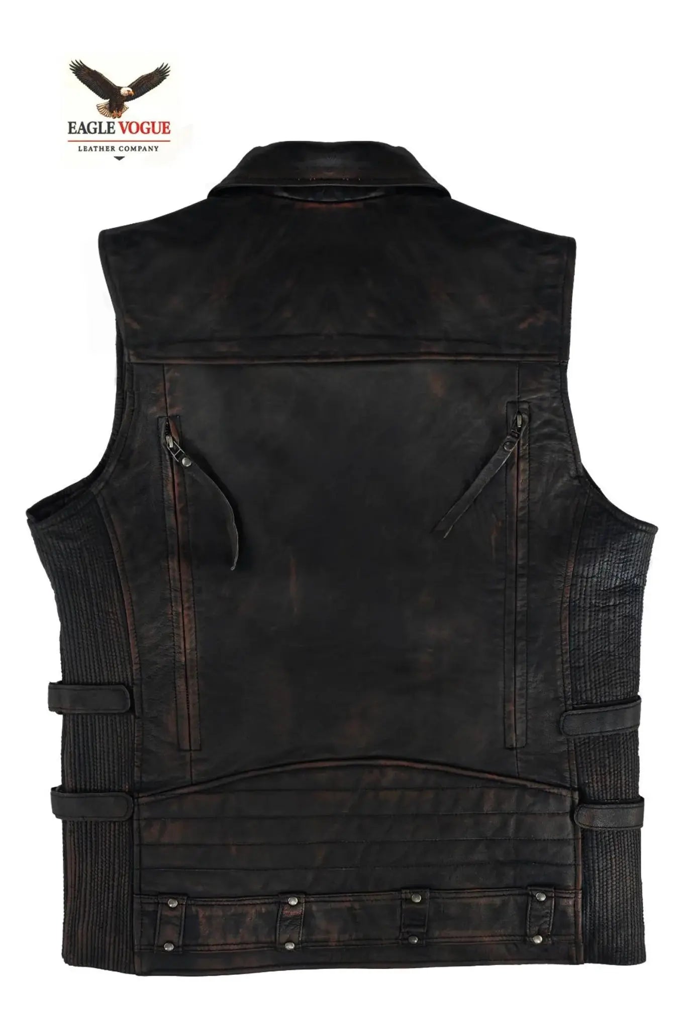 Distressed Brown Leather Vest | Biker Style Motorcycle Vest | Genuine Leather | Eagle Vogue