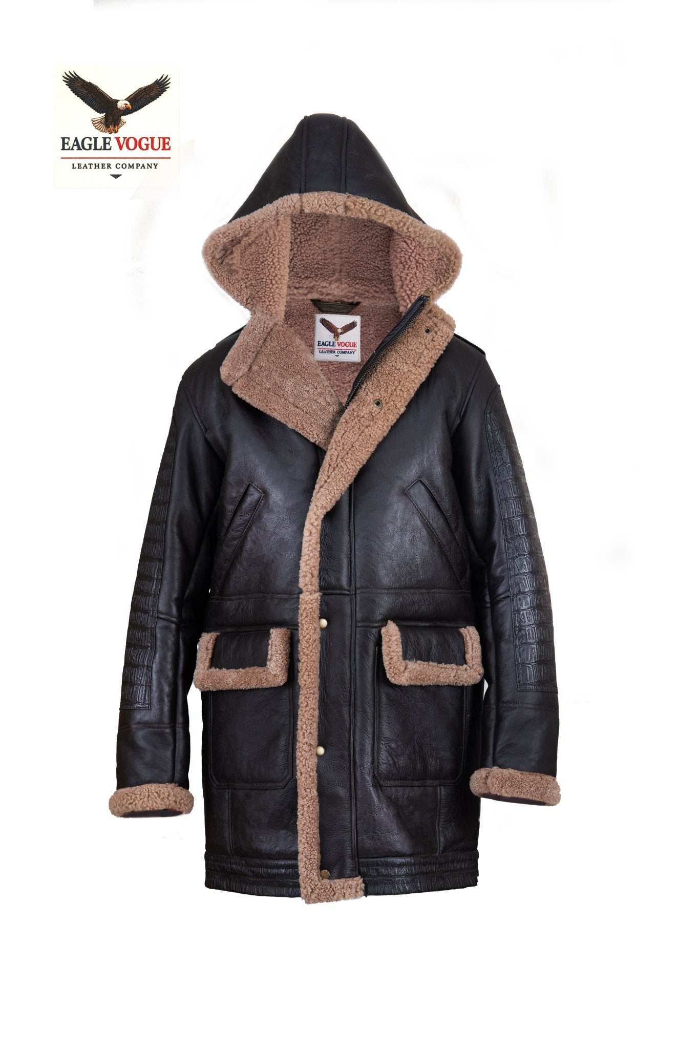 Hooded Shearling Coat | Black Leather Parka with Natural Shearling | Long Sheepskin Winter Jacket | Luxury Outerwear | Eagle Vogue