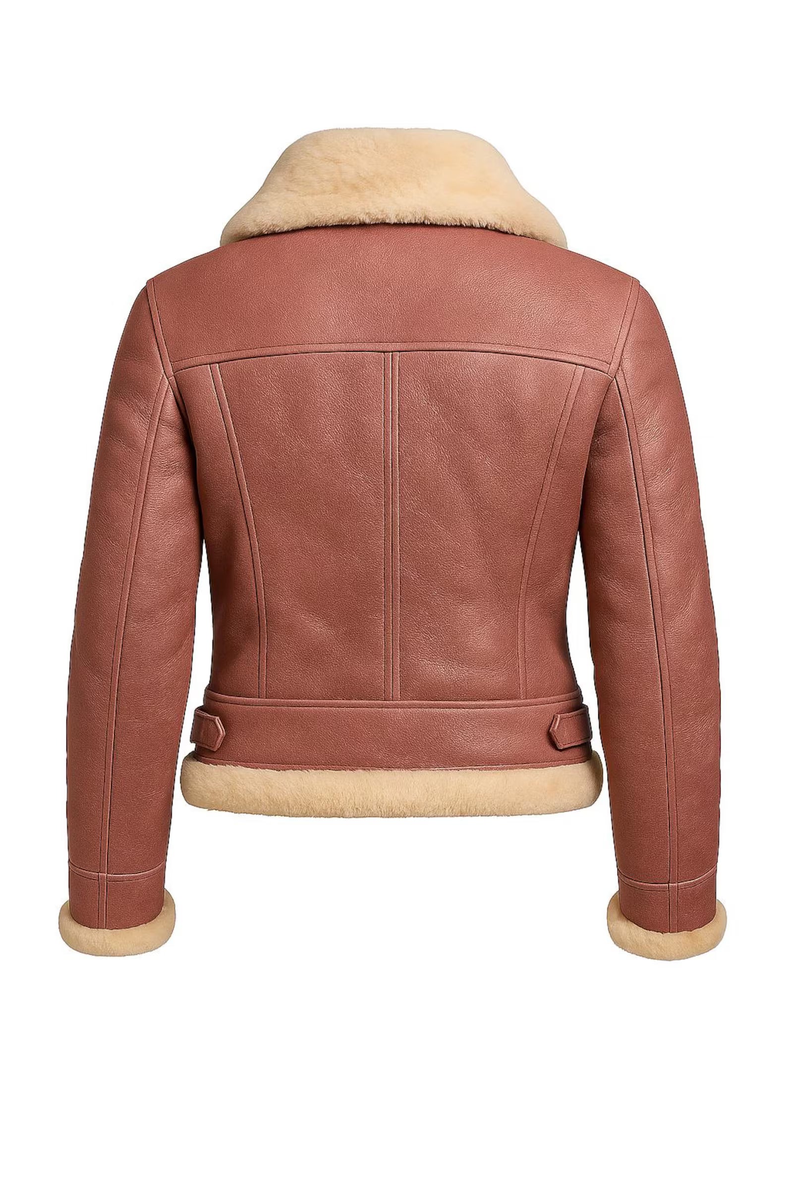 Dusty Rose Shearling Leather Aviator Jacket with Fur Collar