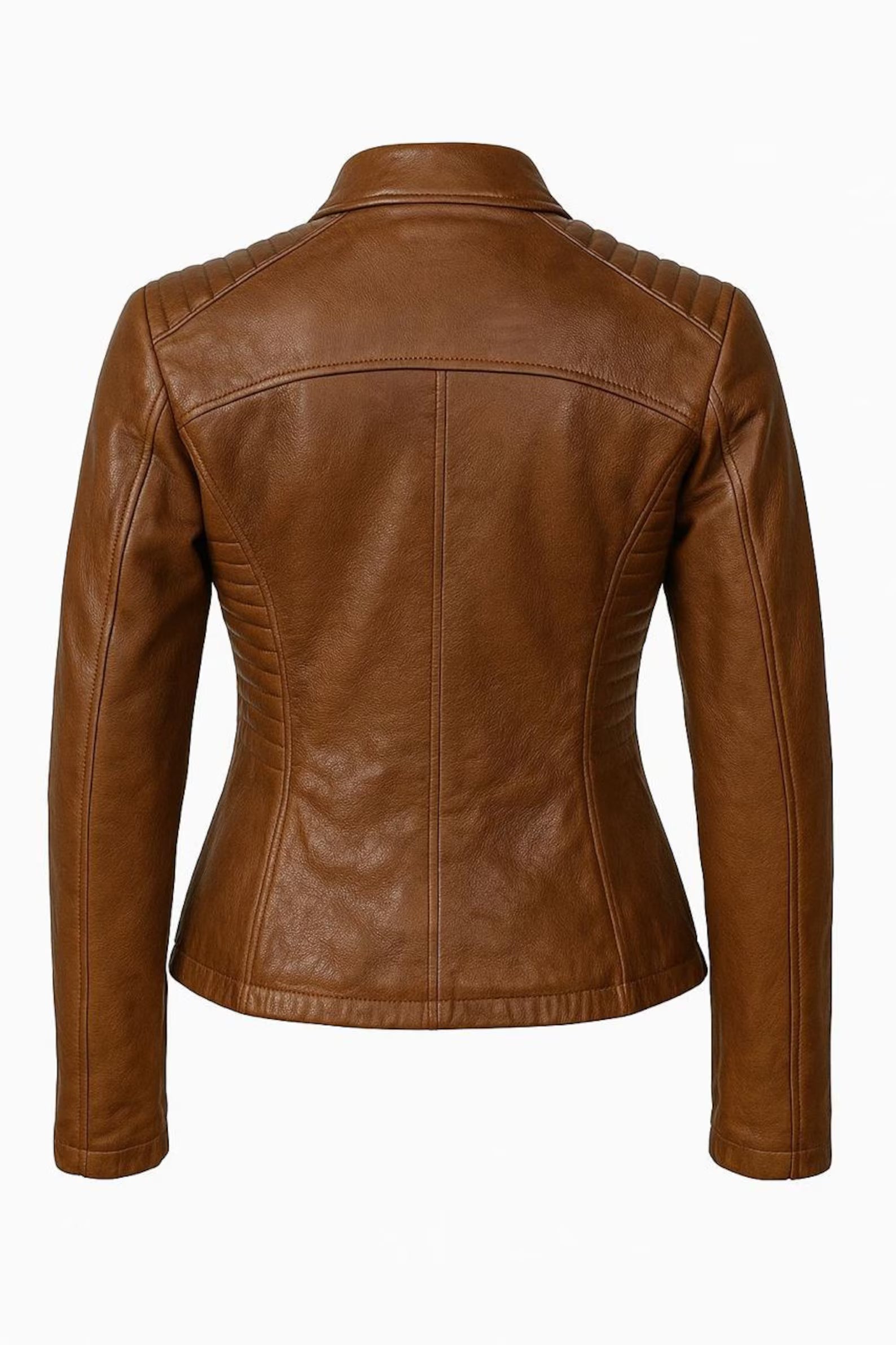 Brown Lambskin Leather Biker Jacket: Women's Fitted Moto Style