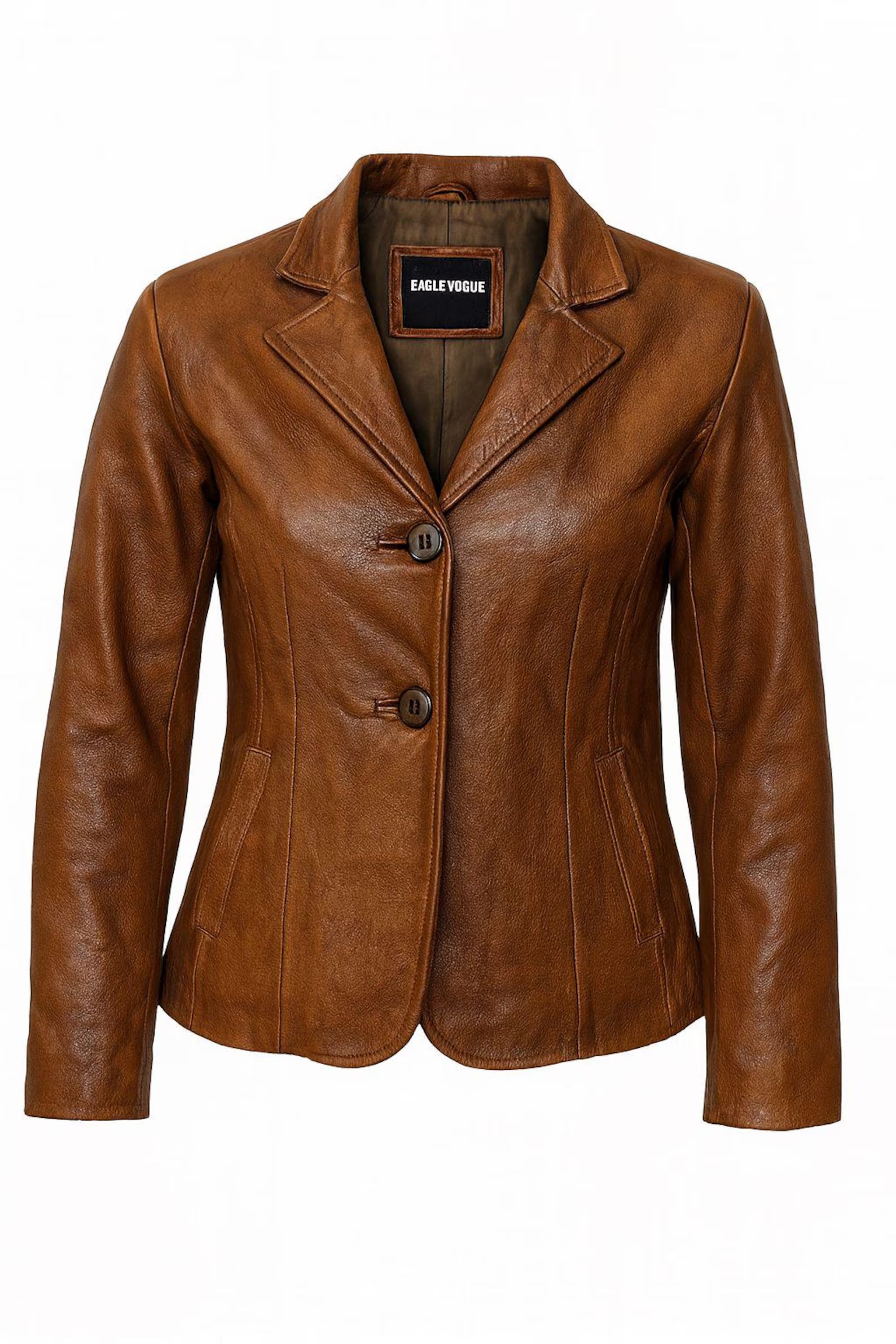 Fitted Lambskin Leather Blazer - Women's Brown Two-Button Jacket