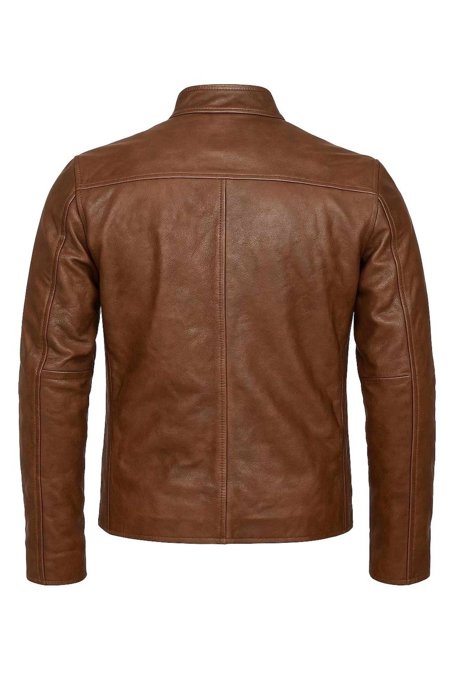 Men's Genuine Leather Cafe Racer Jacket - Black Brown Tan