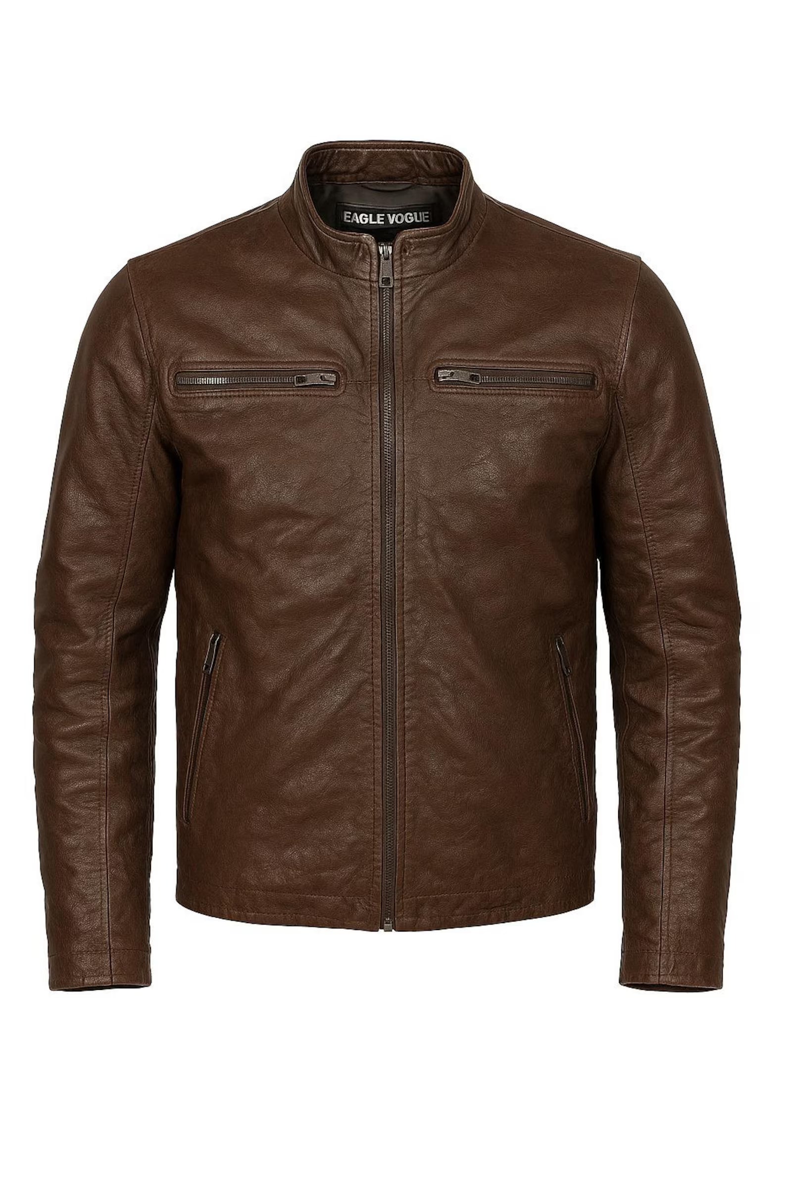 Men's Genuine Leather Cafe Racer Jacket - Black Brown Tan