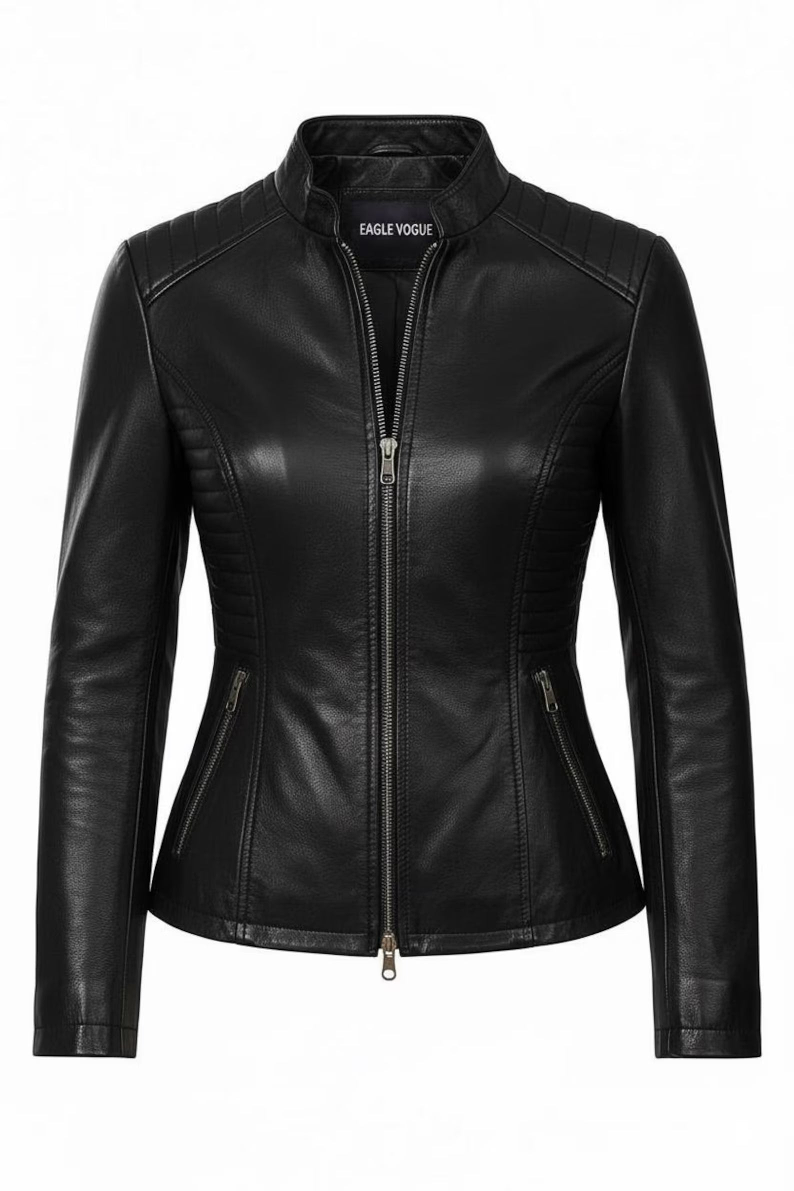 Brown Lambskin Leather Biker Jacket: Women's Fitted Moto Style