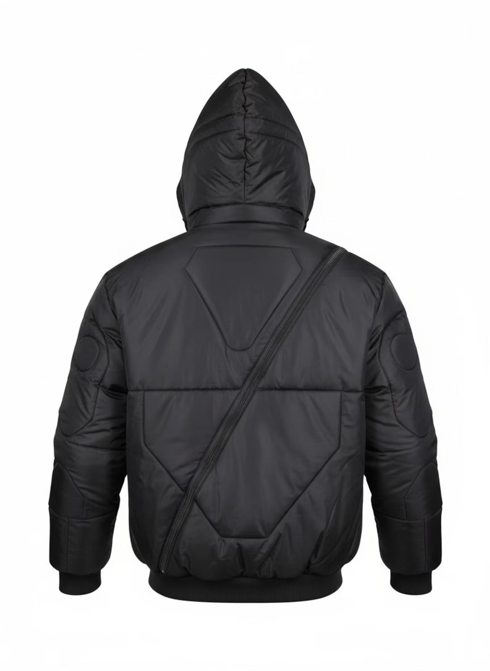 Men’s Black Down Puffer Jacket: Water-Resistant Winter Coat with Orange Detail