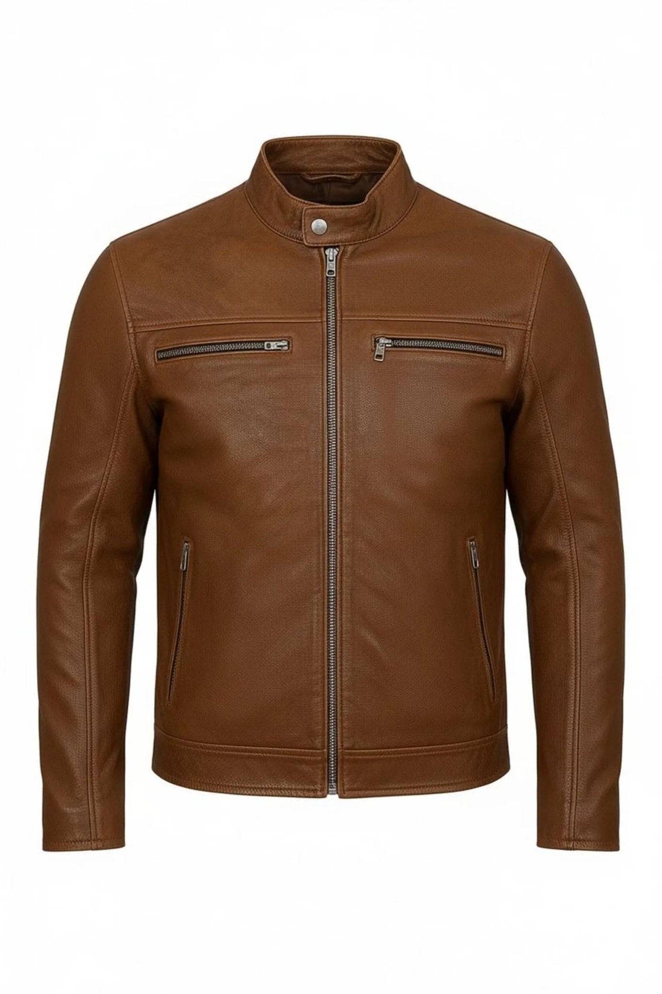 Men's Genuine Leather Cafe Racer Jacket - Black Brown Tan