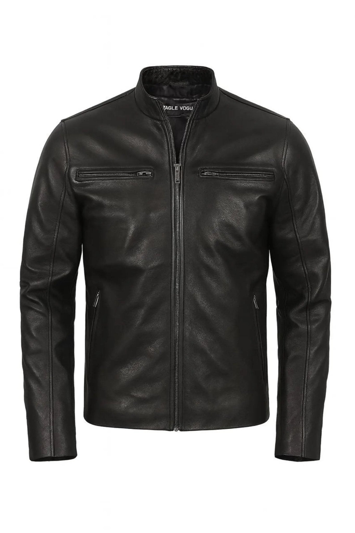 Men's Genuine Leather Cafe Racer Jacket - Black Brown Tan