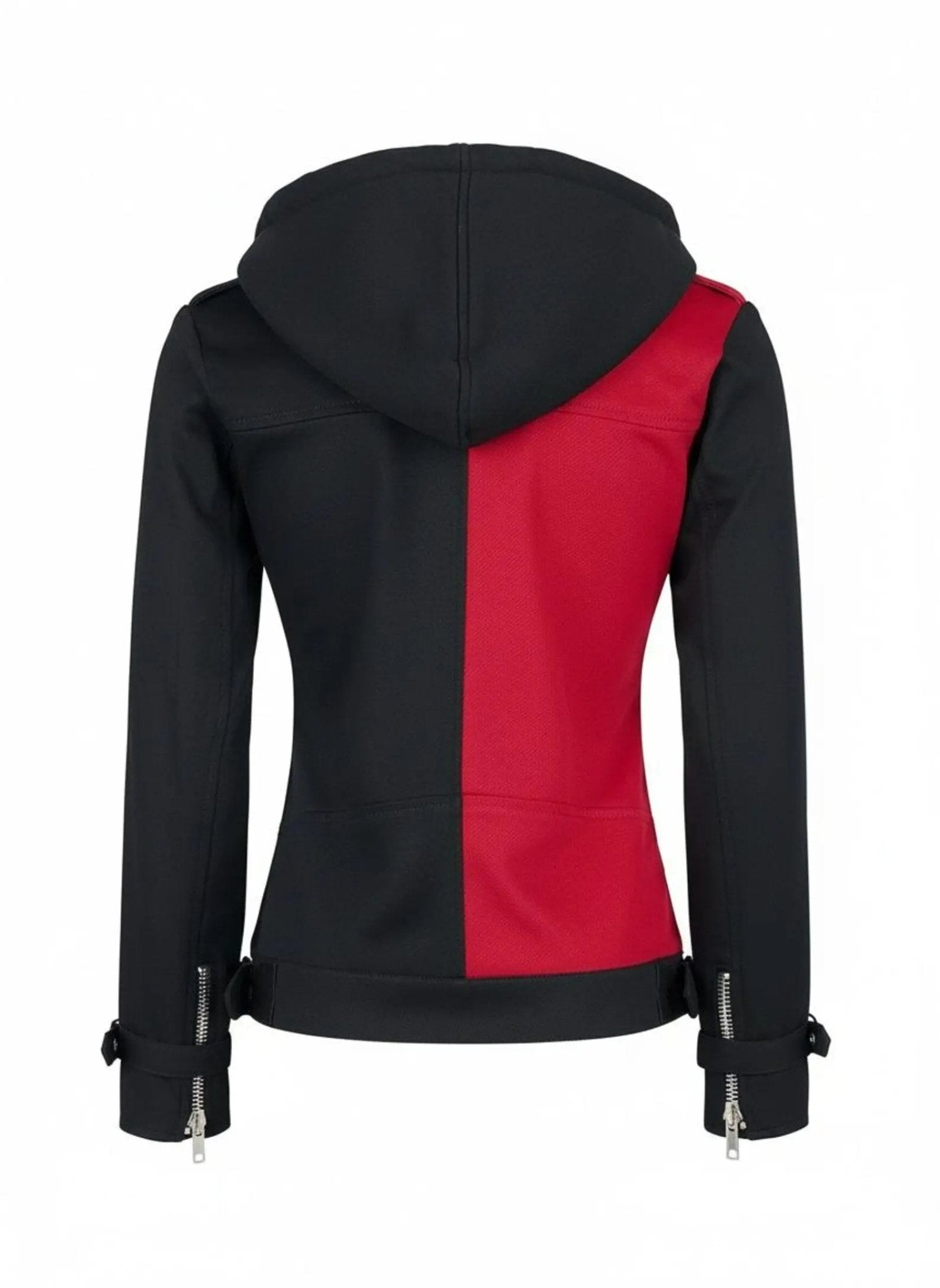 Red & Black Asymmetrical Hoodie: Punk Rock Biker Jacket