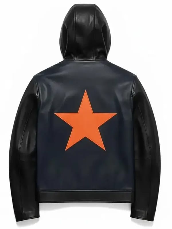 2025 Marty Supreme Navy Hooded Leather Jacket - view 2