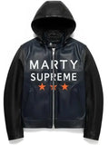 2025 Marty Supreme Navy Hooded Leather Jacket