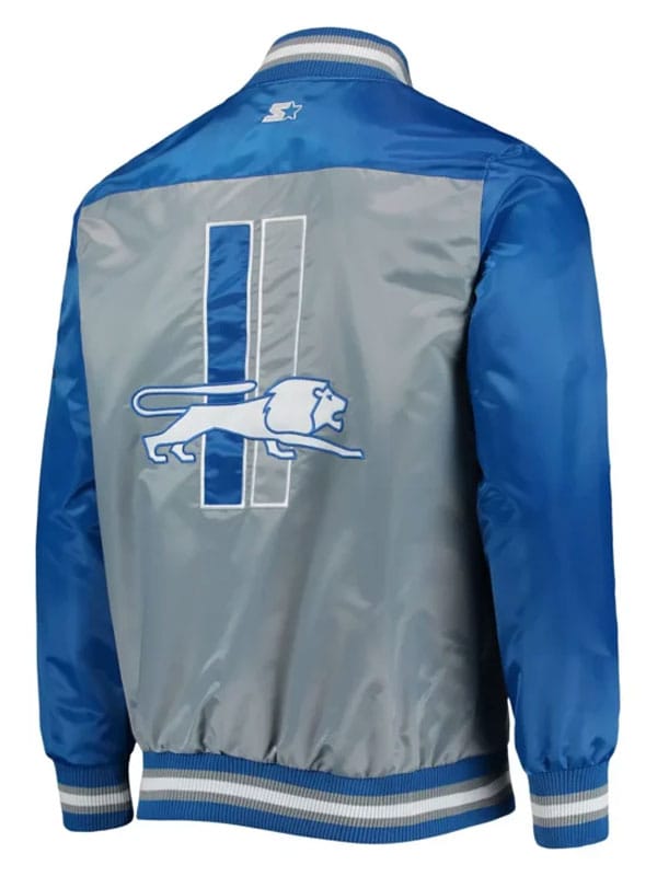 Detroit Lions II Starter Satin Grey Varsity Jacket - view 2