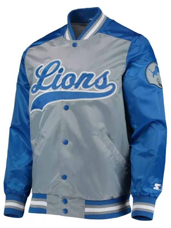 Detroit Lions II Starter Satin Grey Varsity Jacket
