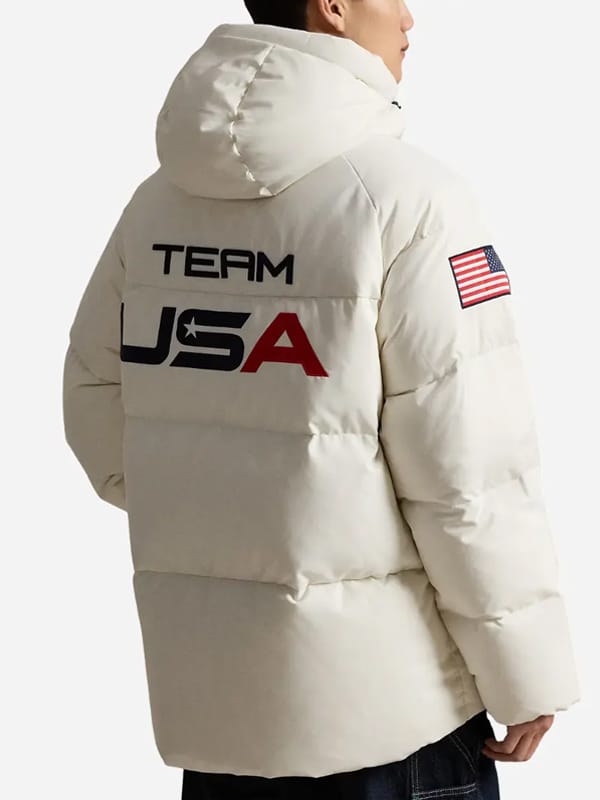 Team USA 2026 Flagbearer White Hooded Puffer Jacket - view 3