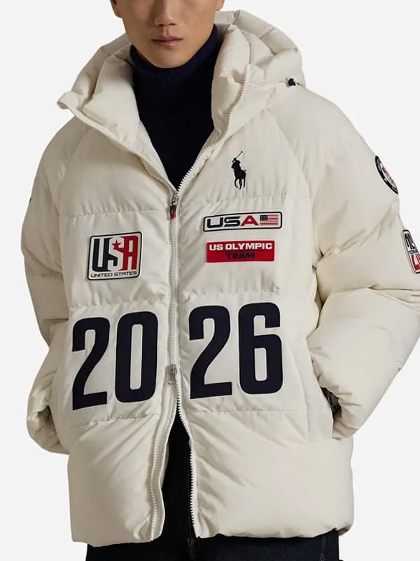 Team USA 2026 Flagbearer White Hooded Puffer Jacket - view 2
