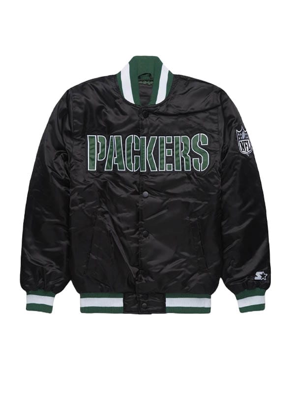 Unisex NFL Green Bay Packers Varsity Black Satin Jacket