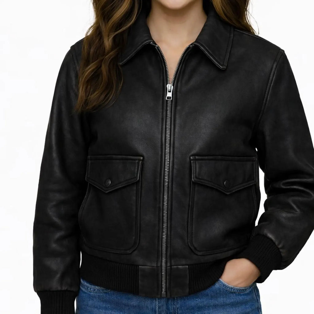 Women's Genuine Sheep Leather Bomber Jacket – Handmade Vintage Style