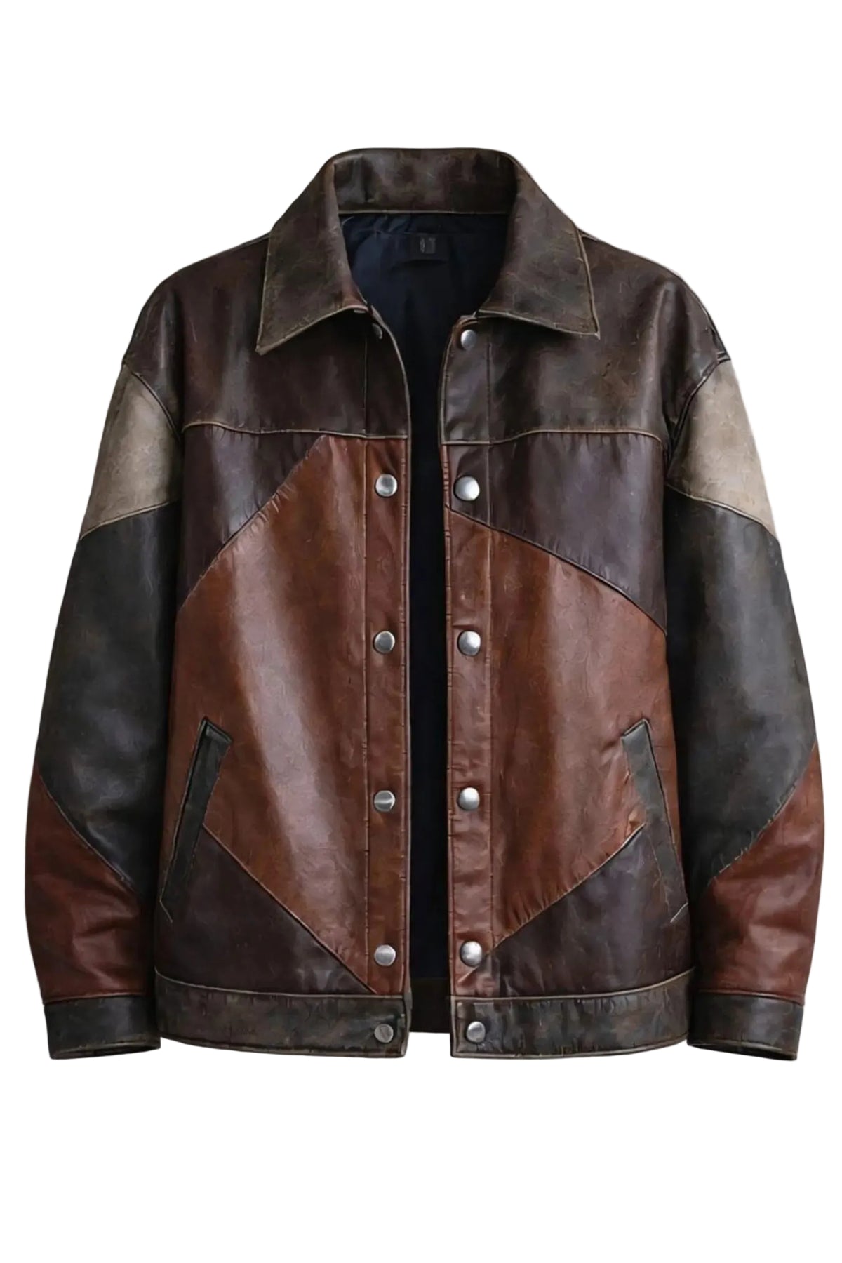 Oversized Patchwork Leather Jacket by Eagle Vogue