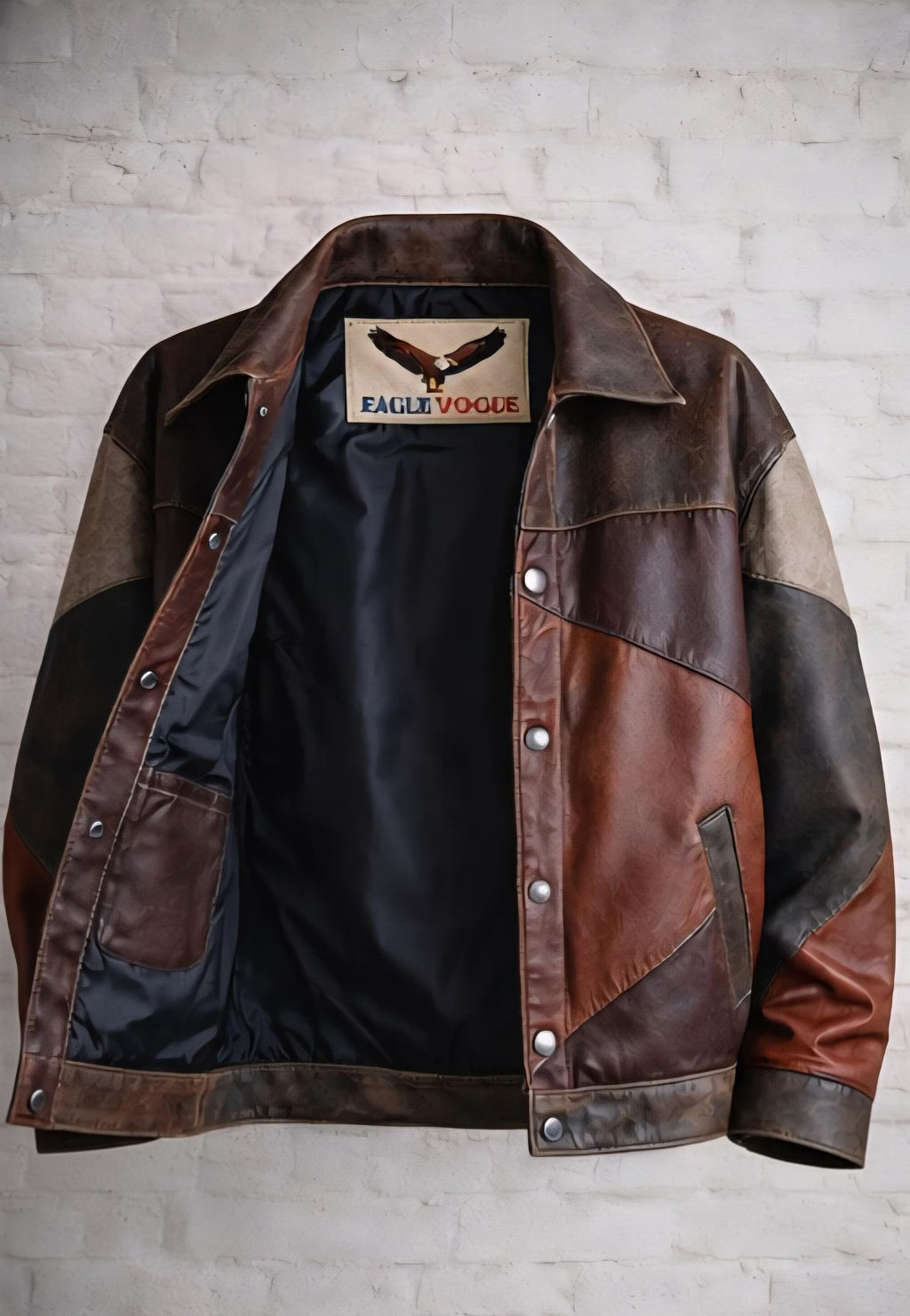 Oversized Patchwork Leather Jacket by Eagle Vogue
