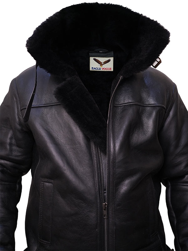 Men's Black Aviator B3 Shearling Leather Jacket - view 3