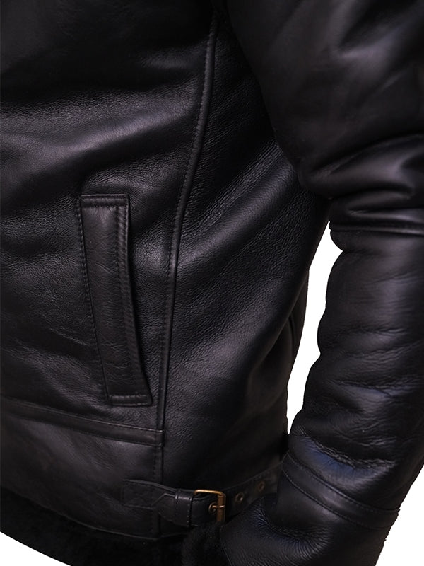 Men's Black Aviator B3 Shearling Leather Jacket - view 4