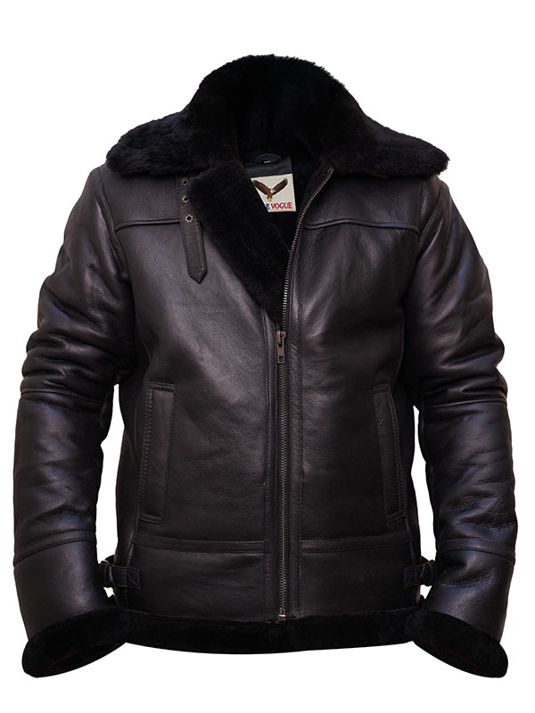 Men's Black Aviator B3 Shearling Leather Jacket
