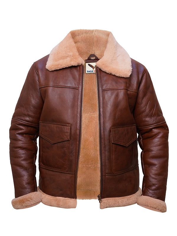 Men's Brown Aviator B3 Shearling Leather Jacket - view 2