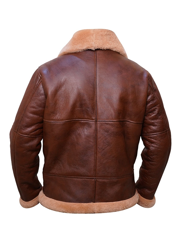 Men's Brown Aviator B3 Shearling Leather Jacket - view 3