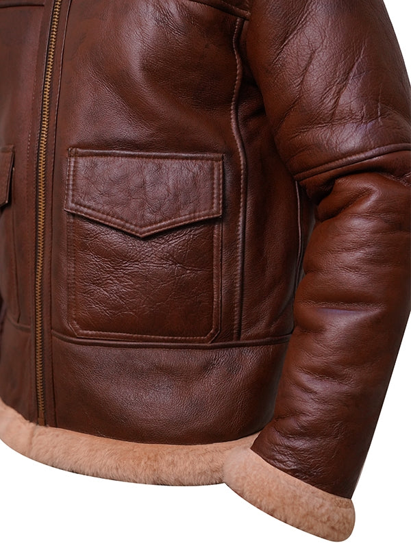 Men's Brown Aviator B3 Shearling Leather Jacket - view 4