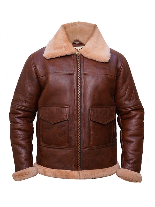 Men's Brown Aviator B3 Shearling Leather Jacket