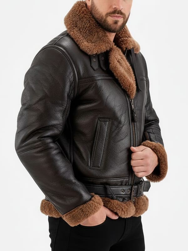 Men's Aviator Flight B3 Shearling Brown Leather Jacket - view 4