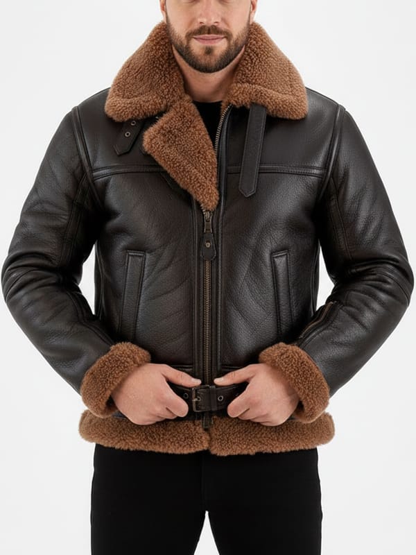Men's Aviator Flight B3 Shearling Brown Leather Jacket - view 3