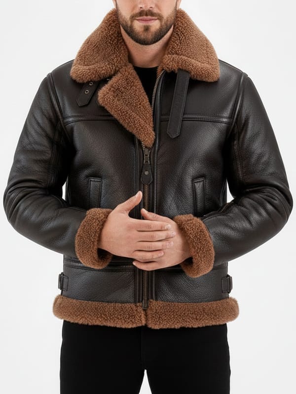 Men's Aviator Flight B3 Shearling Brown Leather Jacket