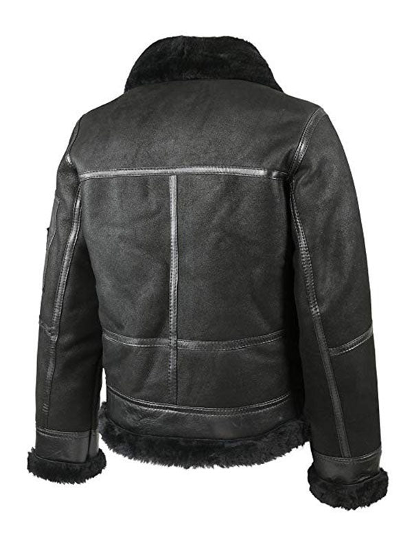 Men's Aviator B16 Black Leather Shearling Jacket - view 2
