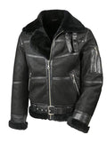 Men's Aviator B16 Black Leather Shearling Jacket