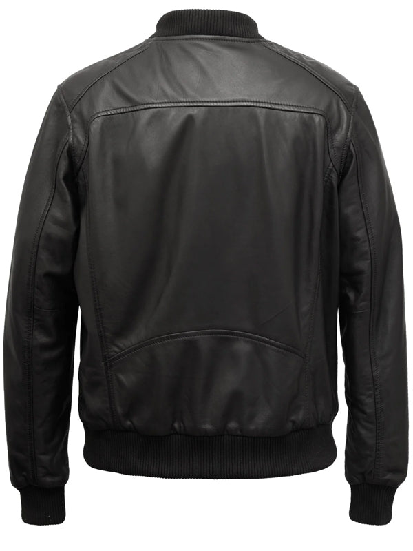 Men's black Leather Bomber Jacket - view 2