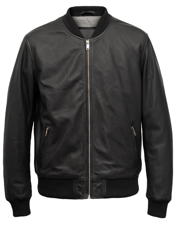 Men's black Leather Bomber Jacket