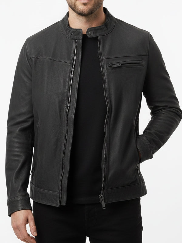 Men’s Black Vintage Racer Biker Leather Jacket