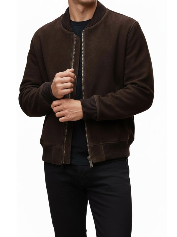 Men’s Classic Bomber Brown Suede Leather Jacket - view 2