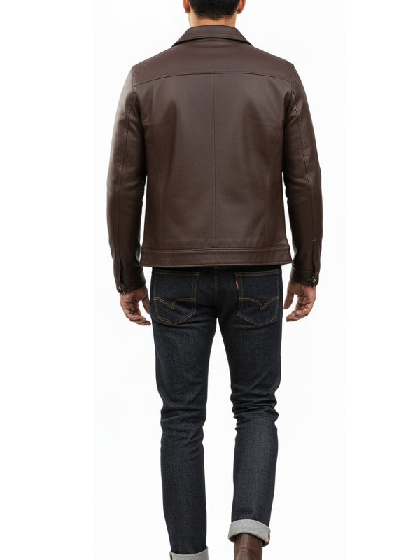 Men's Brown Harrington Sheepskin Leather Jacket - view 4