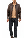 Men's Brown Harrington Sheepskin Leather Jacket